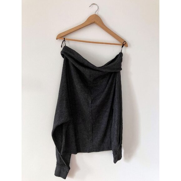 Free People Skyline Thermal Off the Shoulder Tee Black Size Medium - Picture 3 of 6